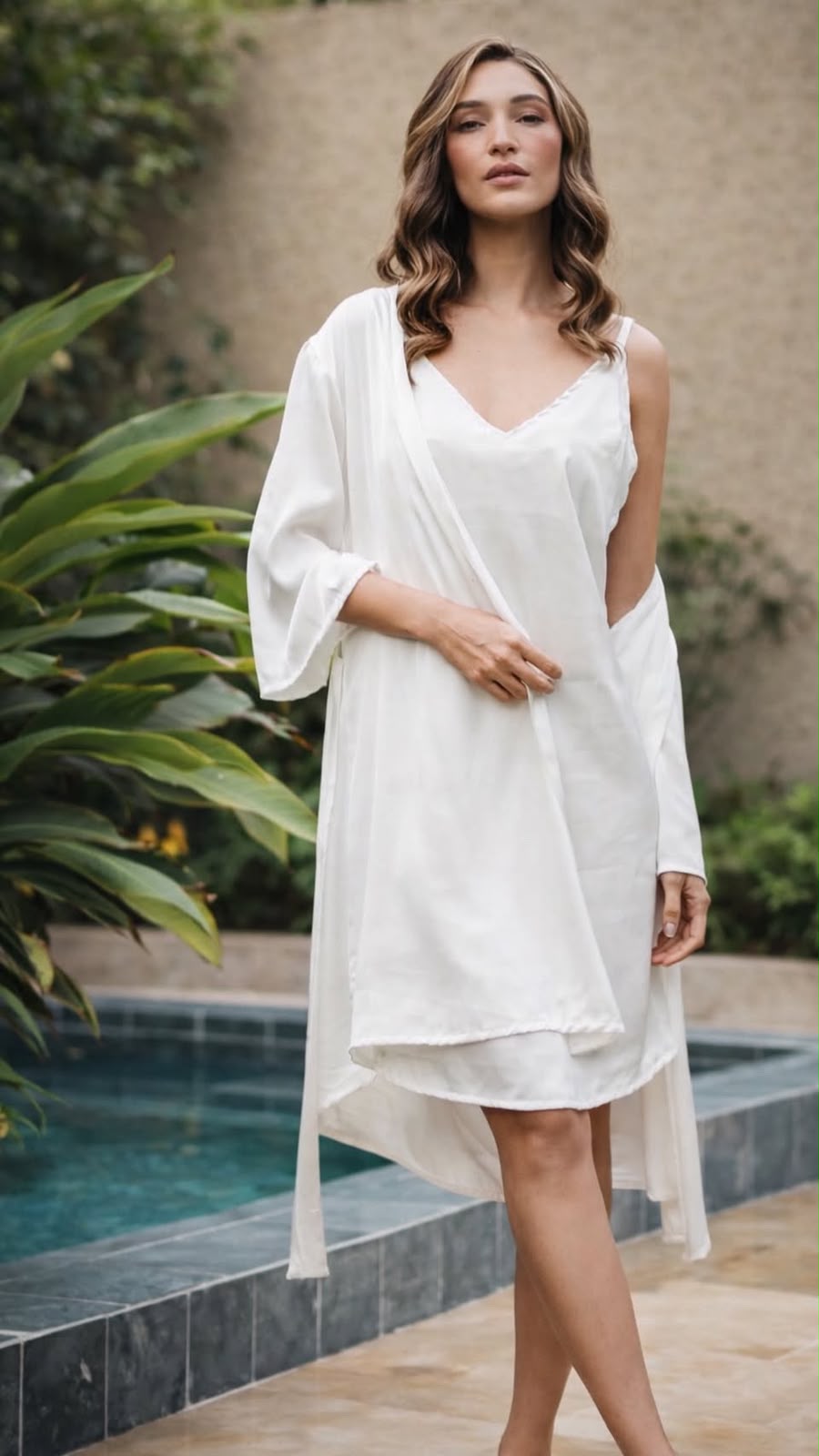 Bata con Kimono Blanco — set bata + camisón