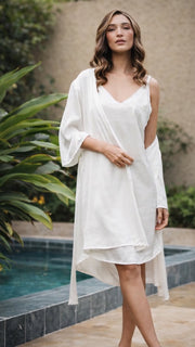 Bata con Kimono Blanco — set bata + camisón