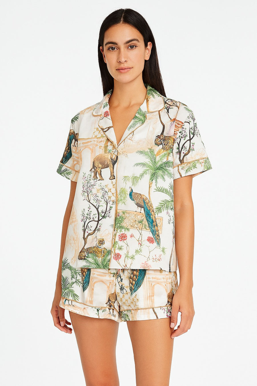 Safari Blanco Shorts con Camisa Manga Corta